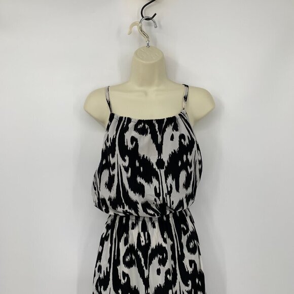 Athleta Ikat Bloom maxi dress black white Faux wrap skirt tulip halter Medium - Picture 2 of 5